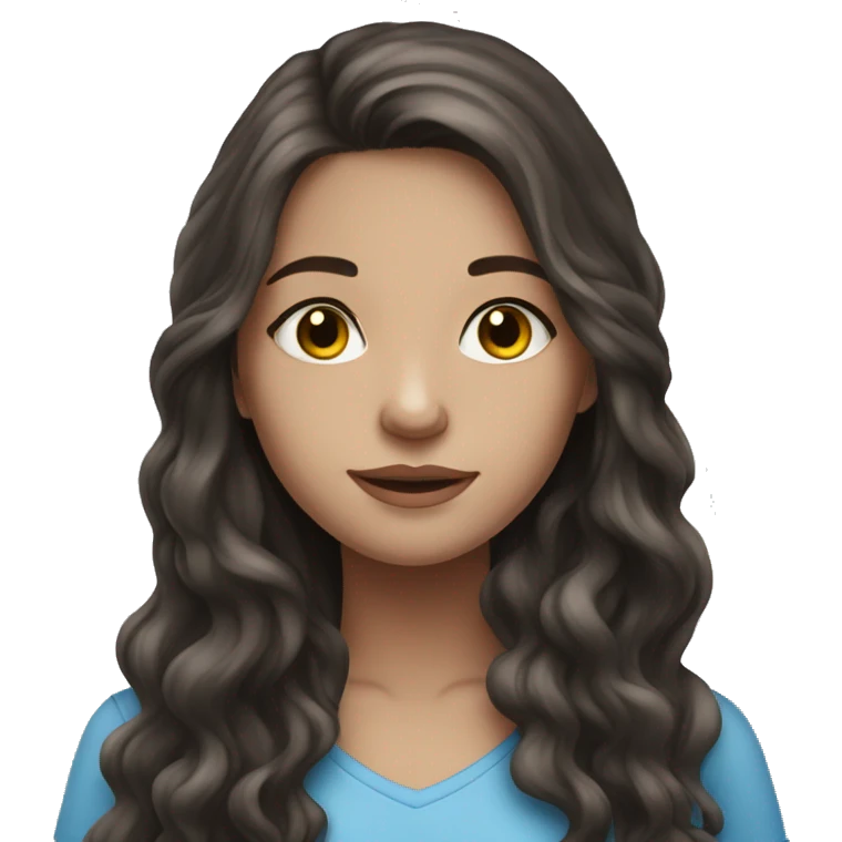 Beautiful teenage girl, long hair, brunette, blue eyes emoji