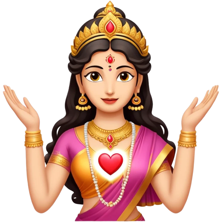 hindu goddess lakshmi sending heart with two hands together, her hands should be touching each other and sending a heart in between emoji