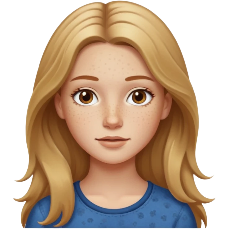 White girl with freckles and long dark blonde hair emoji