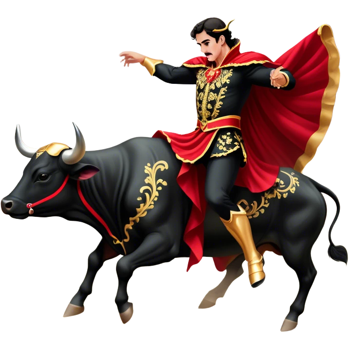 ​Cinematic Realistic Spanish Matador in Action, depicted in an ornate traje de luces with a flowing red cape, captured in the dramatic moment of confronting a charging bull in a traditional bullring, rendered with dynamic motion and dramatic lighting that encapsulates the intensity and artistry of the spectacle, emoji