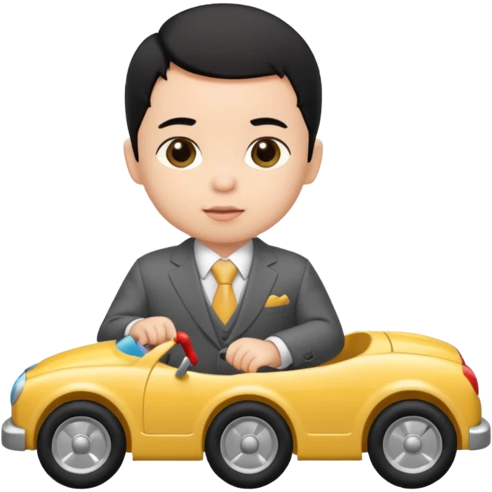 black haired baby playing car, wear suit emoji
