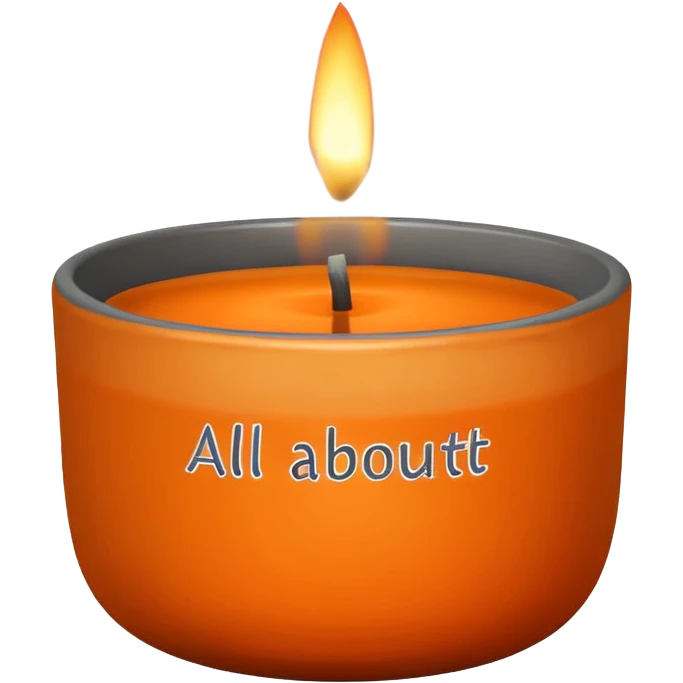 “Create a simple, modern logo of a candle flame above a small bowl-shaped holder. Use a clean, minimal design with an orange flame and a dark gray holder. Beneath the logo, include the text ‘All about candles’ in a friendly, rounded font. Keep the overall style clean, warm, and approachable.” emoji
