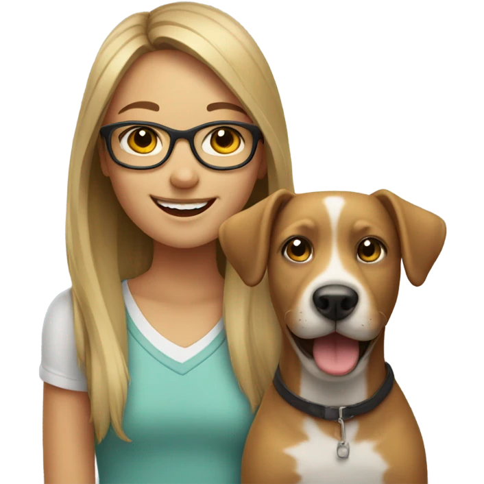 smiling girl with glasses outdoors and dog  emoji