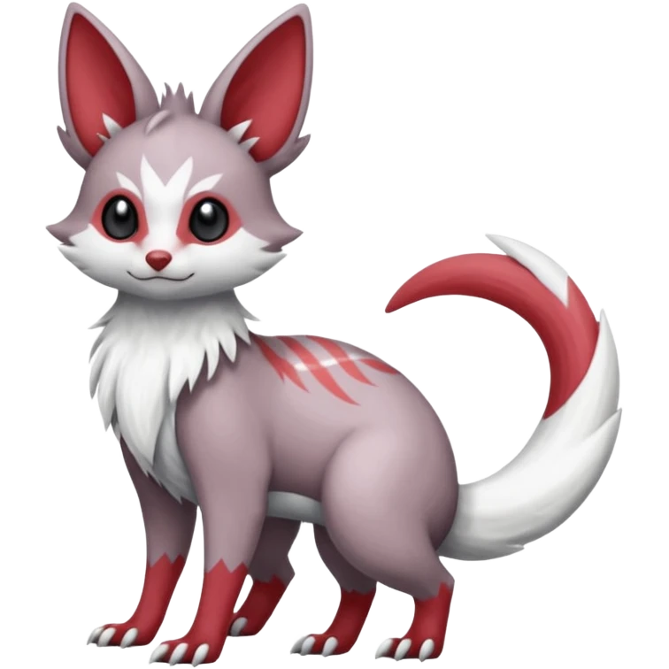 Minccino-Lykoi-Emolga-Pachirisu-Zangoose-fusion-hybrid-animal-Fakémon-creature, full body, thin long sleek scaly tail, intricate markings emoji