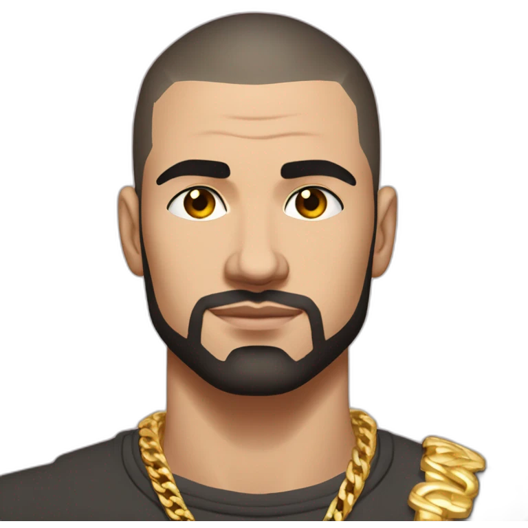 Russian muscular thug man aged 26 wearing gold chain with black hair buzz cut and short beard emoji