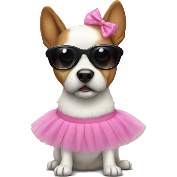 Dog wearing a tutu with sunglasses on emoji