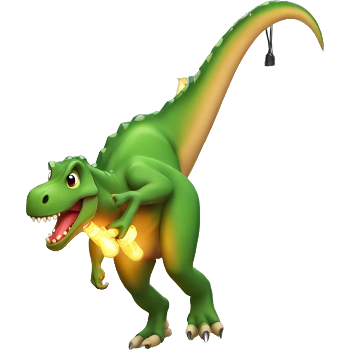 Dinosaur hanging Christmas lights emoji