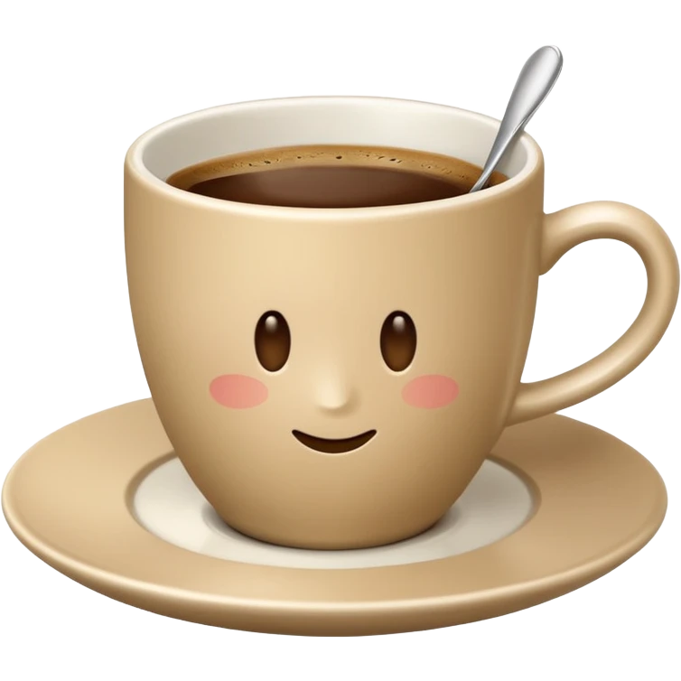 strict light beige coffee cup on saucer, simple shapes, minimalistic, Apple emoji style, no text emoji