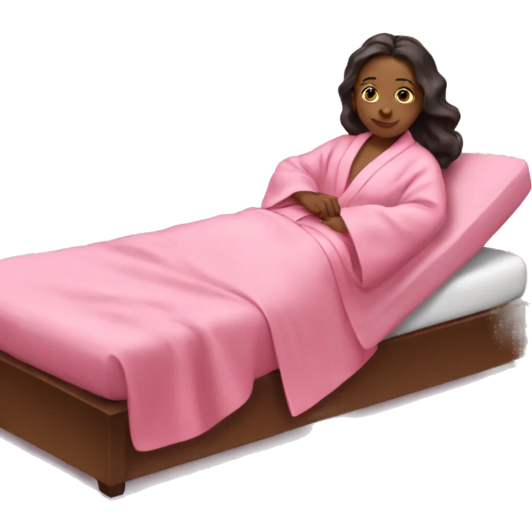 Girl with pink robe laying on spa bed emoji