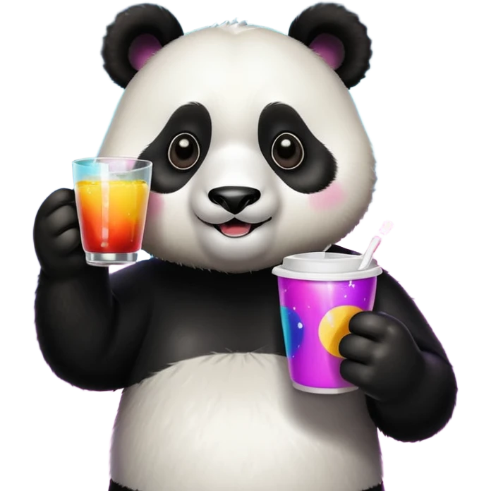 A panda holding a cup of punch, looking excited under disco lights.



















 emoji