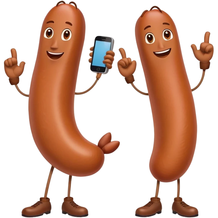 two sausages  wirh arms und legs, who are having a phone call emoji