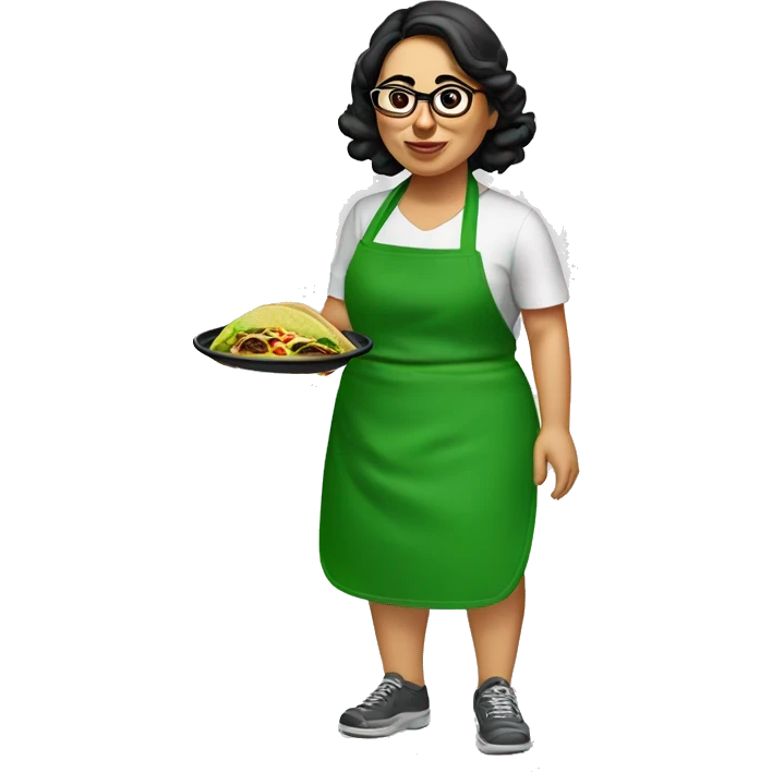 mexican chubby lady green apron  with glasses cooking tacos emoji