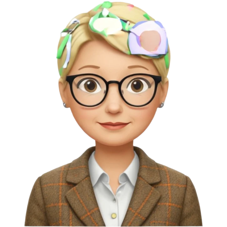 older teacher with blonde bun and glasses emoji