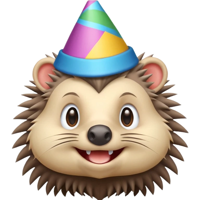 smiling porcupine, bust up, wearing a party hat emoji