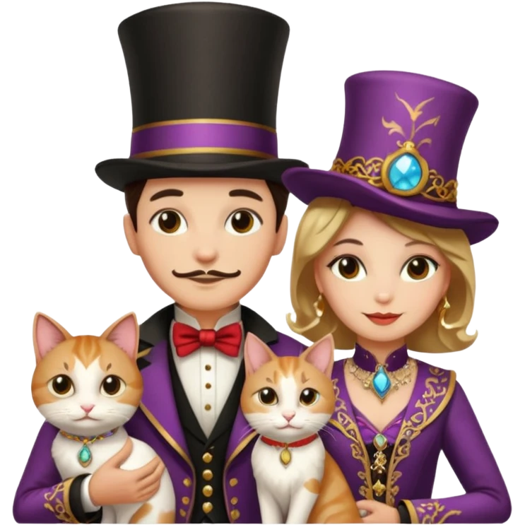 magician couple and their pet cat emoji