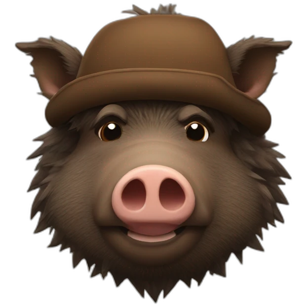 fullface brown boar tired of life with a black winter hat emoji