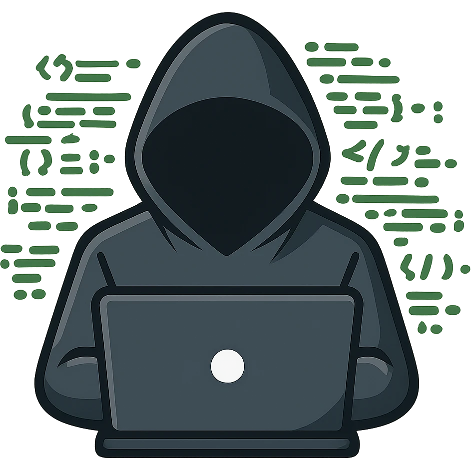 hacker with laptop and code emoji