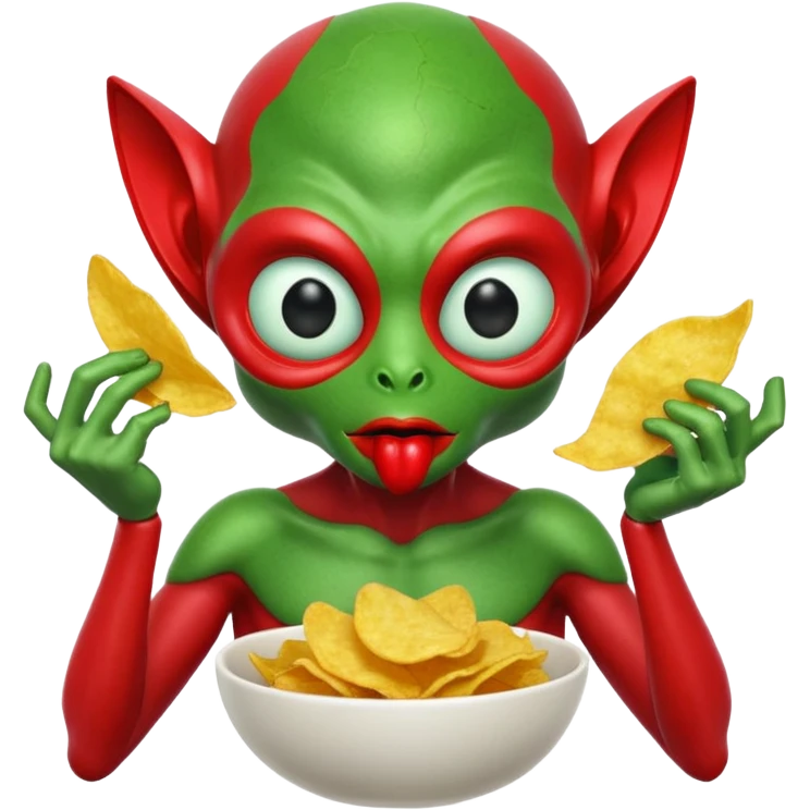 red alien eating chips emoji