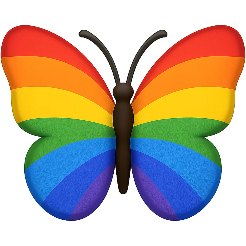 gay pride emoji, rainbow butterfly, vibrant wings, no background emoji