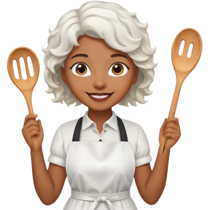 woman, brown skin, white short wavy hair, with apron emoji