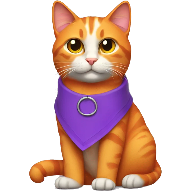 An orange hooligan cat with a purple collar emoji