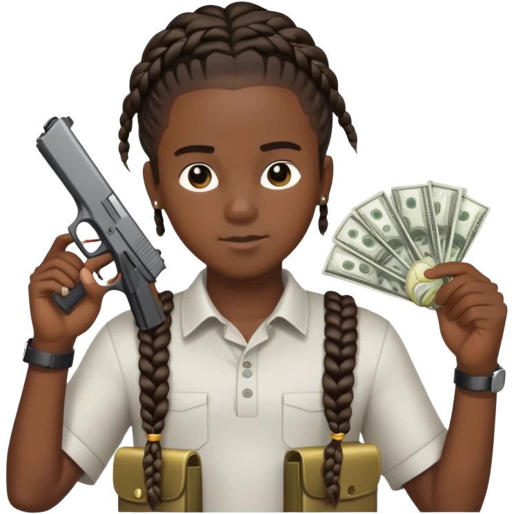 black boy with braids to the back holding a glock and money emoji
