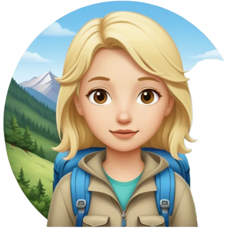 blonde backpacking girl in the mountains emoji