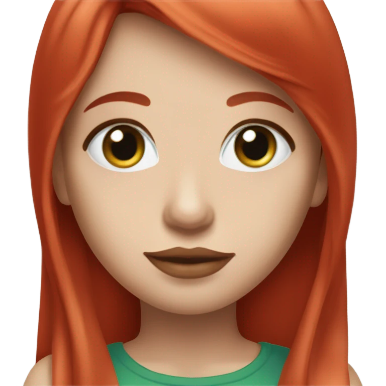 straight long Tomato red hair,red lipstick red, blue-green eyes, white skin and a small nose emoji