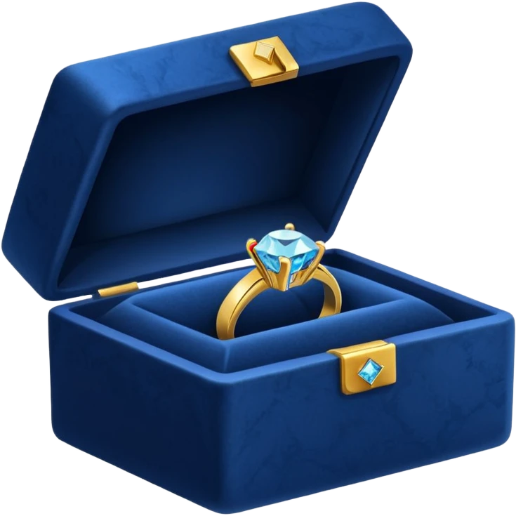 a dark blue box containing a gold ring with a diamond emoji