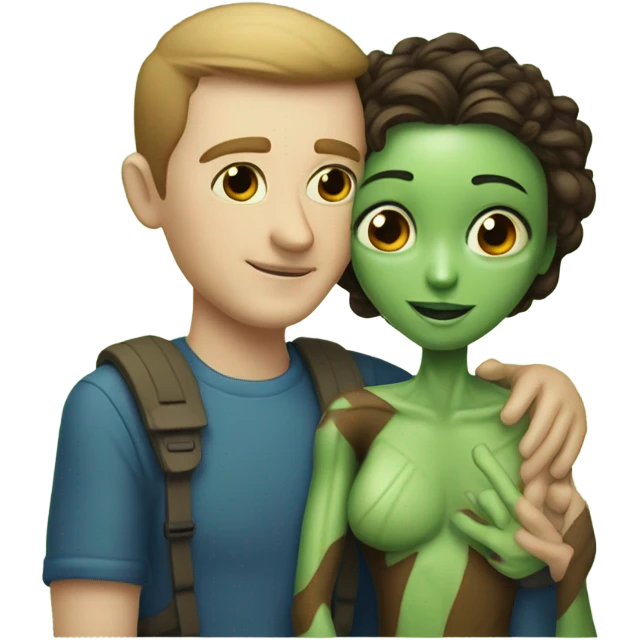 alien woman hugs white man emoji