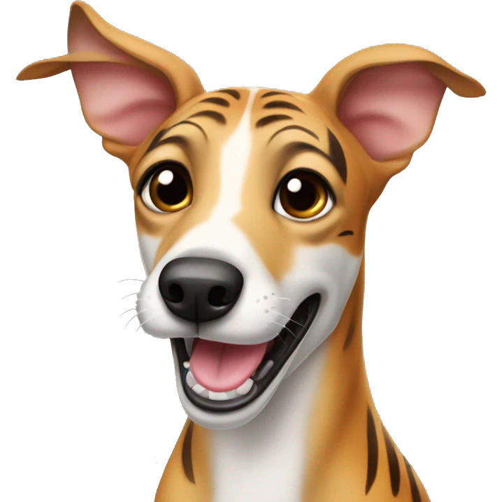 Fawn tiger greyhound with tongue out emoji