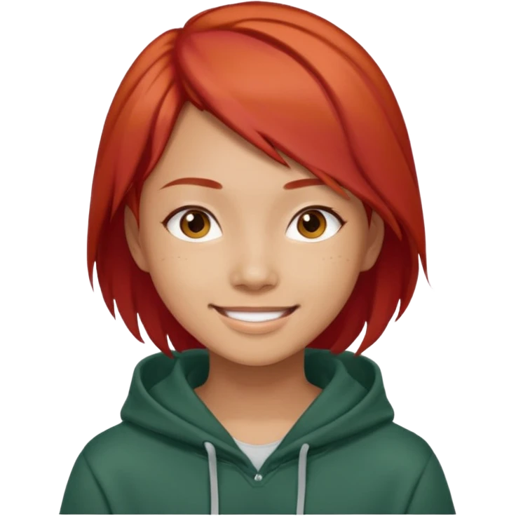 Asian young adult in a hoodie with red hair care free persona emoji