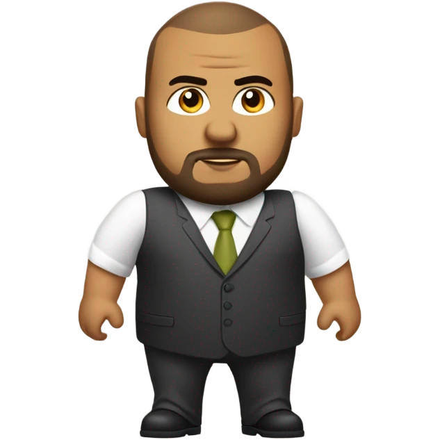 overweight olive skin man, with brown buzz cut and a stubbled beard, with a smart business man outfit on. emoji