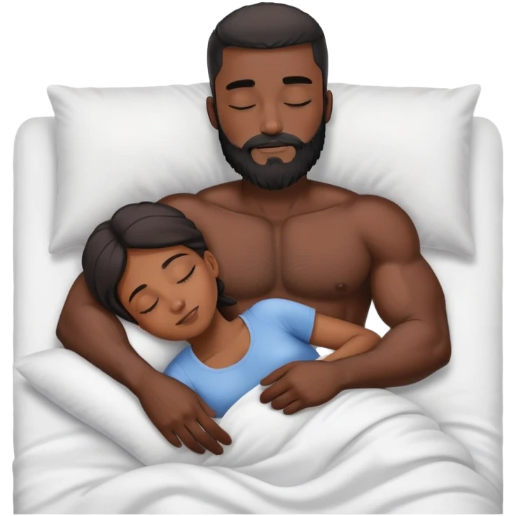 black women sleeping in bed on black muscular  man with beard emoji