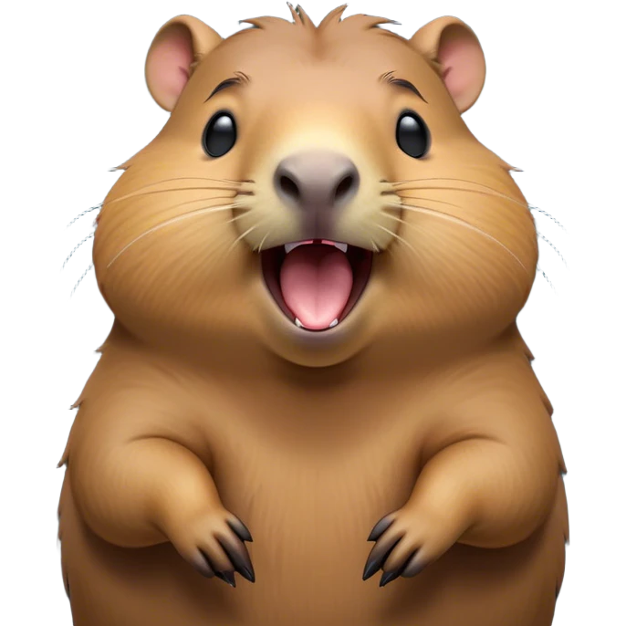 Cinematic Cute Yawning Capybara Portrait Emoji, Head tilted slightly with a dramatic, wide-open yawn, showcasing a plush, rounded body with a broad capybara head featuring a short snout and subtle, small ears, with drowsy, half-closed eyes and a relaxed expression, Simplified yet irresistibly adorable features, highly detailed, glowing with a soft, cozy natural glow, high shine, relaxed yet expressive, stylized with a dash of whimsical charm, soft glowing outline, capturing the essence of a drowsy yet affectionate capybara guardian that seems ready to stretch out for a nap! emoji