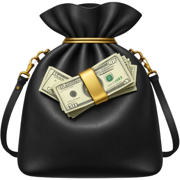 Create a black leather bag with a stack of cash inside in authentic Apple emoji style. emoji