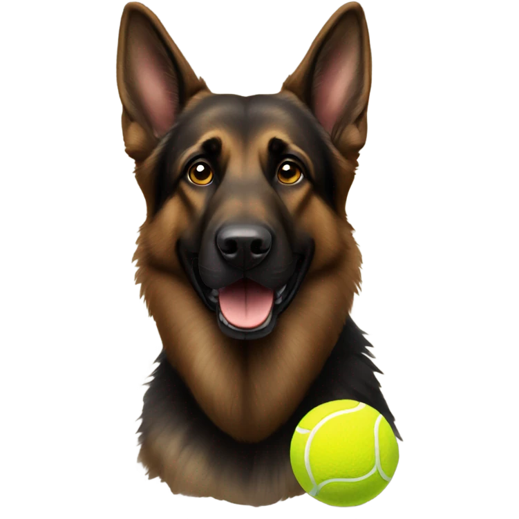 Dark brown German shepherd with tennis ball  emoji