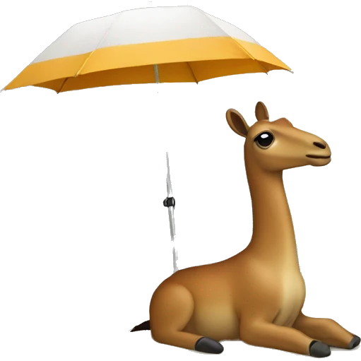 guanaco on the shore resting under the sun umbrella emoji