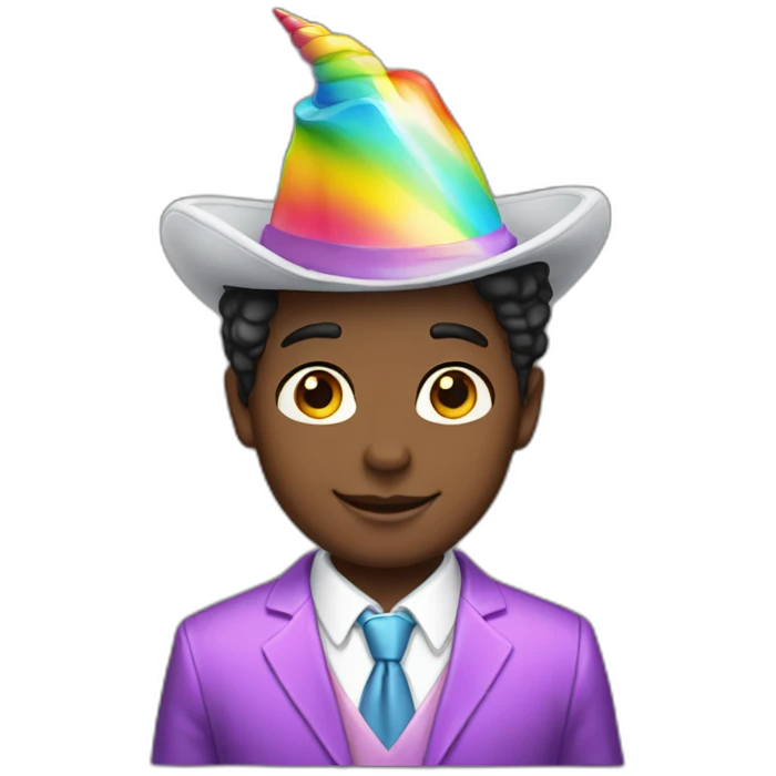 Posh-boy-with-suit-and-rainbow-unicorn-hat emoji