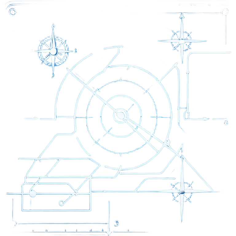 blue blueprint plan with white lines and a single dashed path from start to destination emoji
