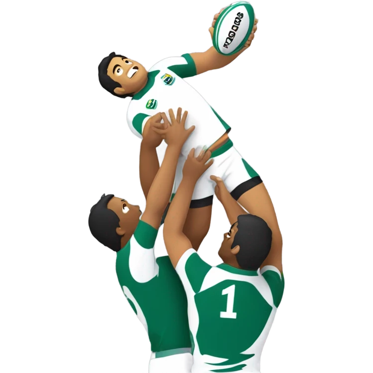a rugby lineout, two players lifting another who catches the ball emoji