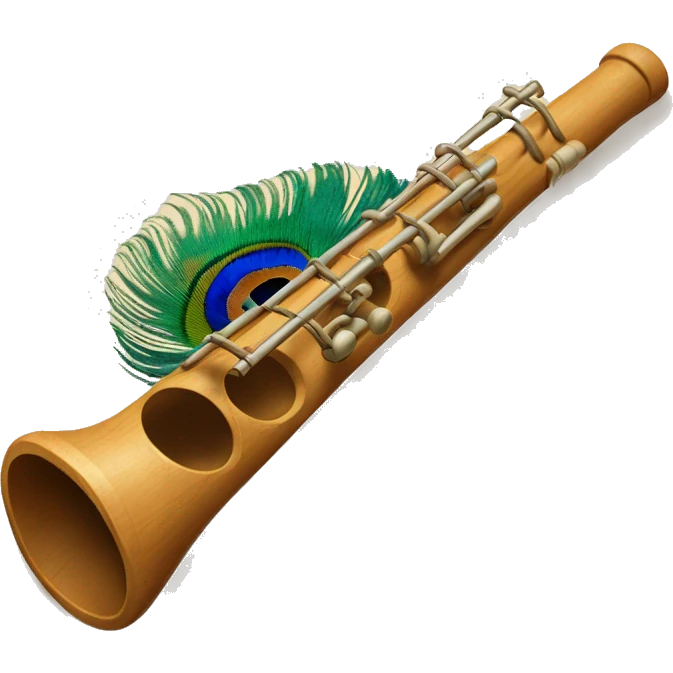  Wooden flute with peacock feather  emoji