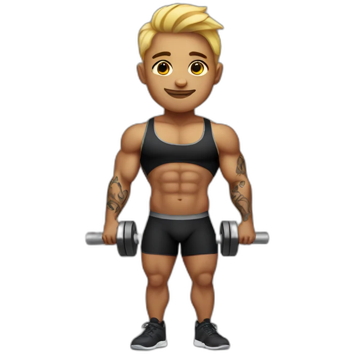 Cute weight lifter with tattoos emoji