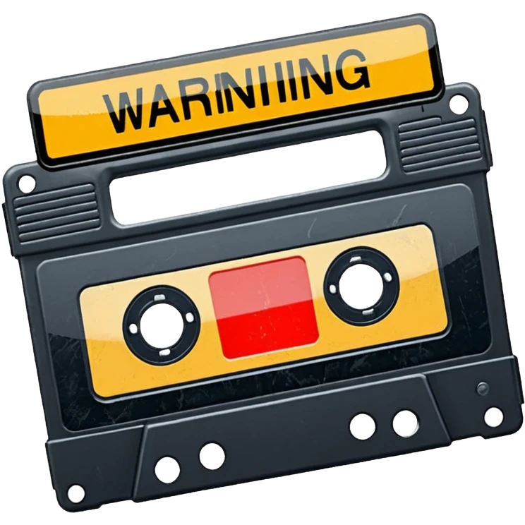 VHS tape with scratched warning label.
 emoji