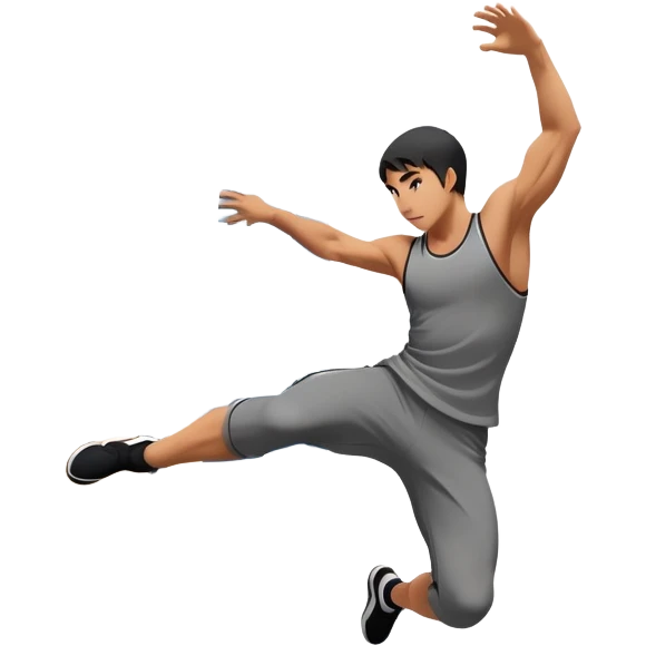 A person performing a parkour move, leaping between buildings or scaling a wall with agility and precision. The scene captures dynamic motion, showcasing strength, flexibility, and the thrill of urban acrobatics against an urban cityscape backdrop. emoji