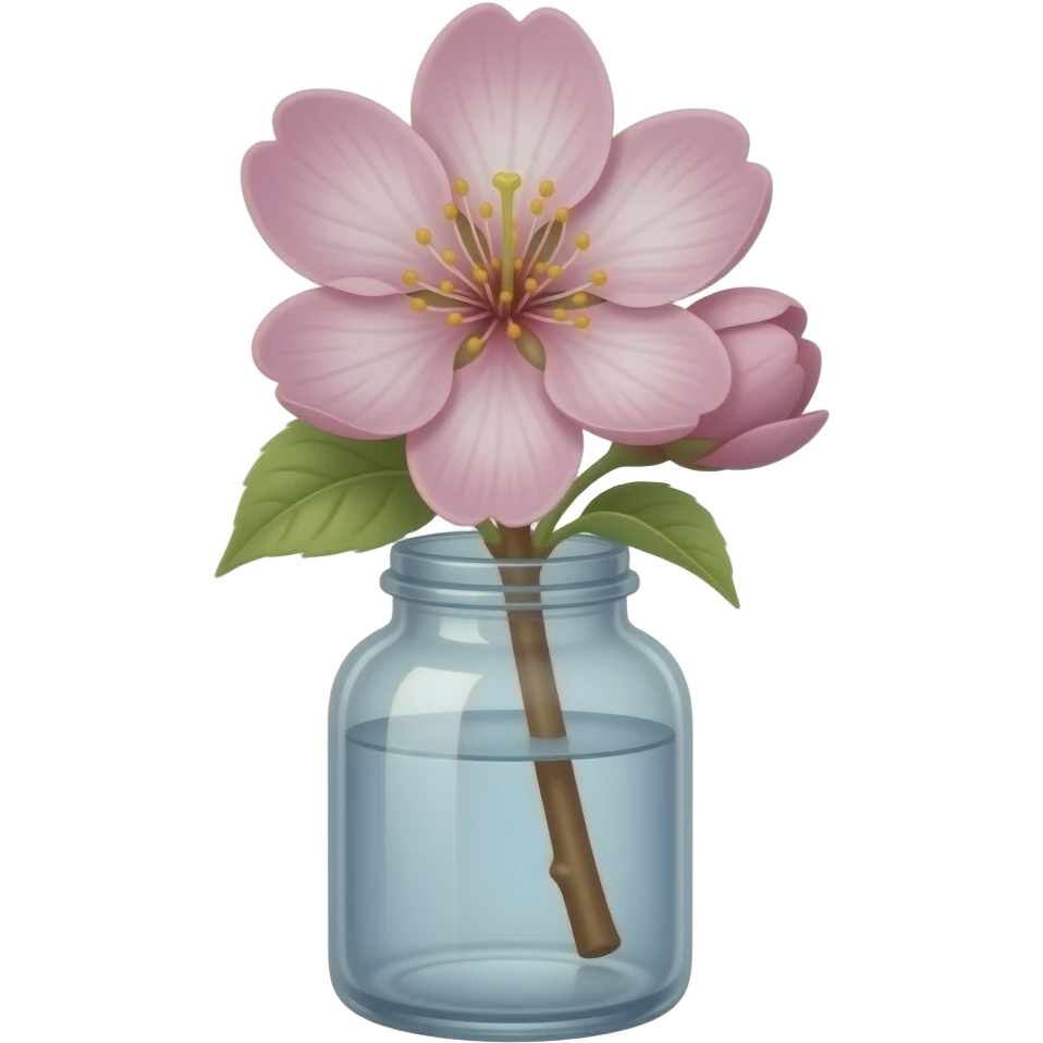 Realistic big sakura flower stem in a transparent jar vase emoji