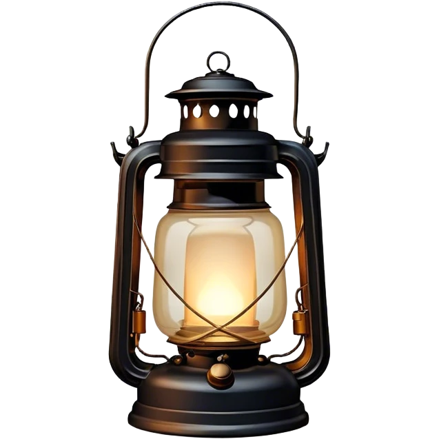 Cinematic Realistic Lantern, an old-fashioned glass lantern with a warm flickering glow, delicate details on the metal handle, softly illuminating the surrounding darkness, glowing with a comforting and nostalgic charm. emoji