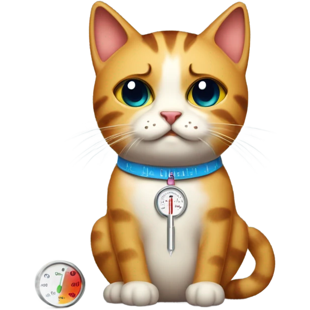 painted cat with sad face and a thermometer in its mouth emoji