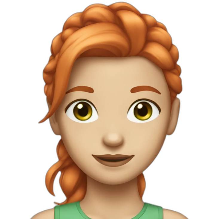 Girl with light tone skin green eyes red hair smiling emoji