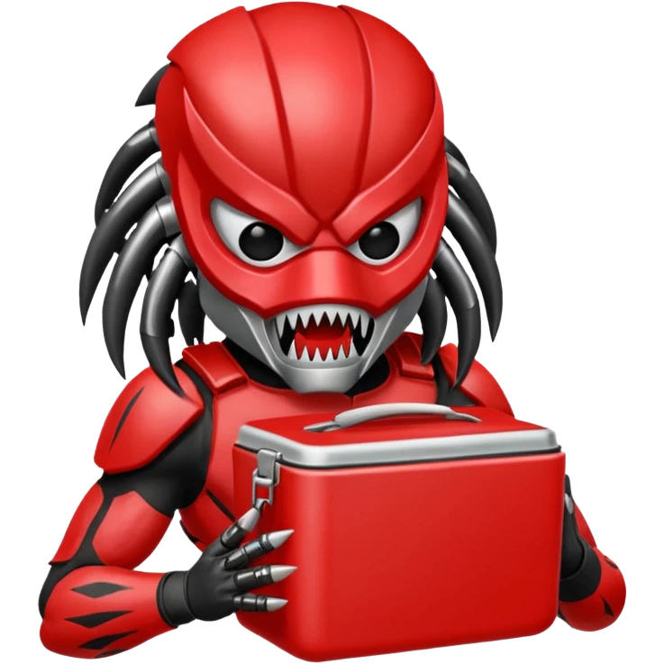The predator with red mask eating from a lunchbox  emoji